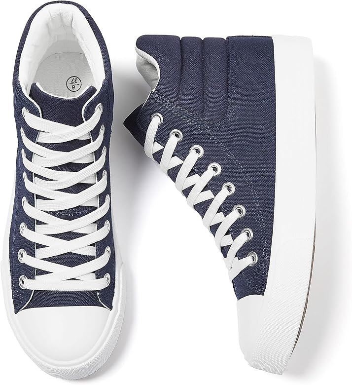 POVOGER High Top Sneakers for Women White Womens High Tops Canvas Shoes Black Fashion Sneakers Ca... | Amazon (US)