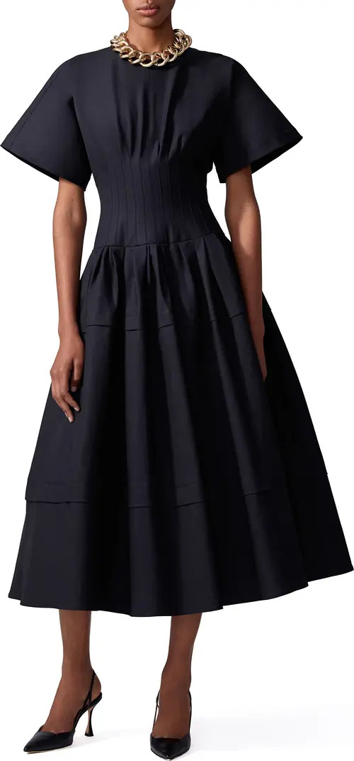 Carolina Herrera Pleated Stretch Cotton Sateen Midi Dress | Nordstrom | Nordstrom