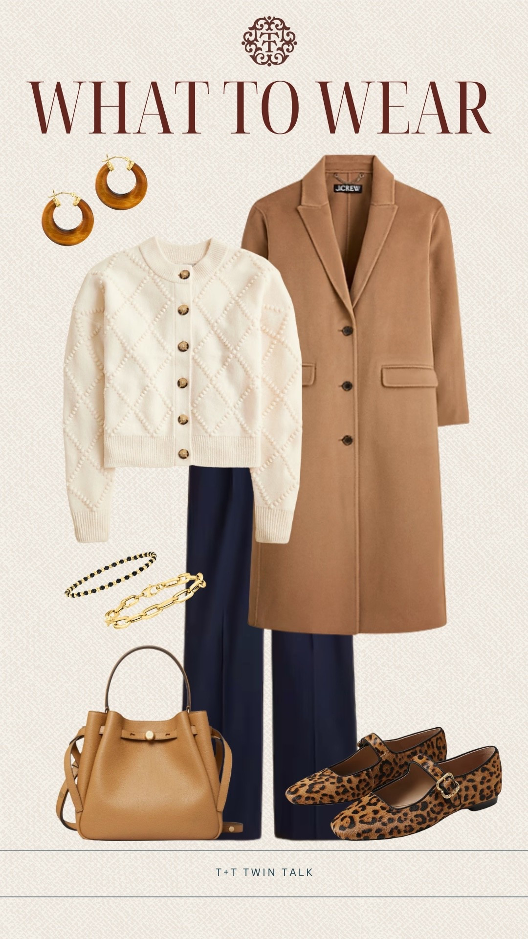 T+T, what to wear for workwear. We love this textured cardigan from J.Crew paired with navy pants and a long coat. We would pair it with cheetah print Mary Jane flats, Ross simons jewelry, and a leather bag to complete the look. 

#LTKOver40 #LTKMidsize #LTKSeasonal