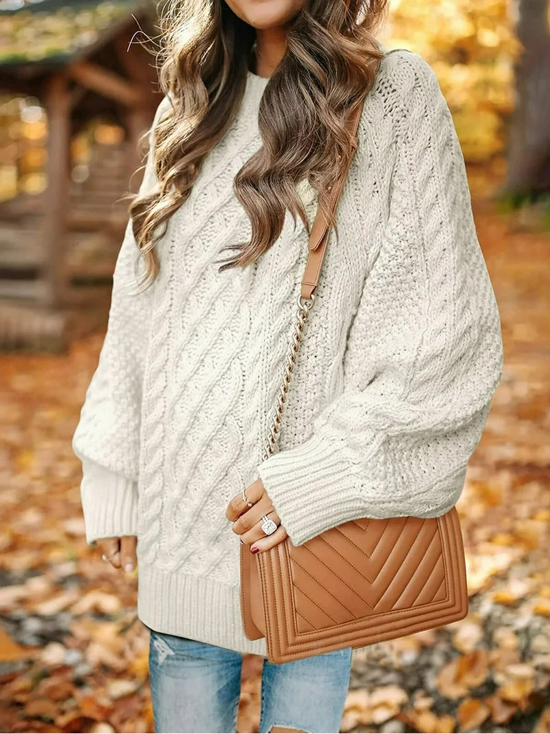 MOSHU Oversized Sweaters for Women Cable Knit Chunky Pullover Sweater | Walmart (US)