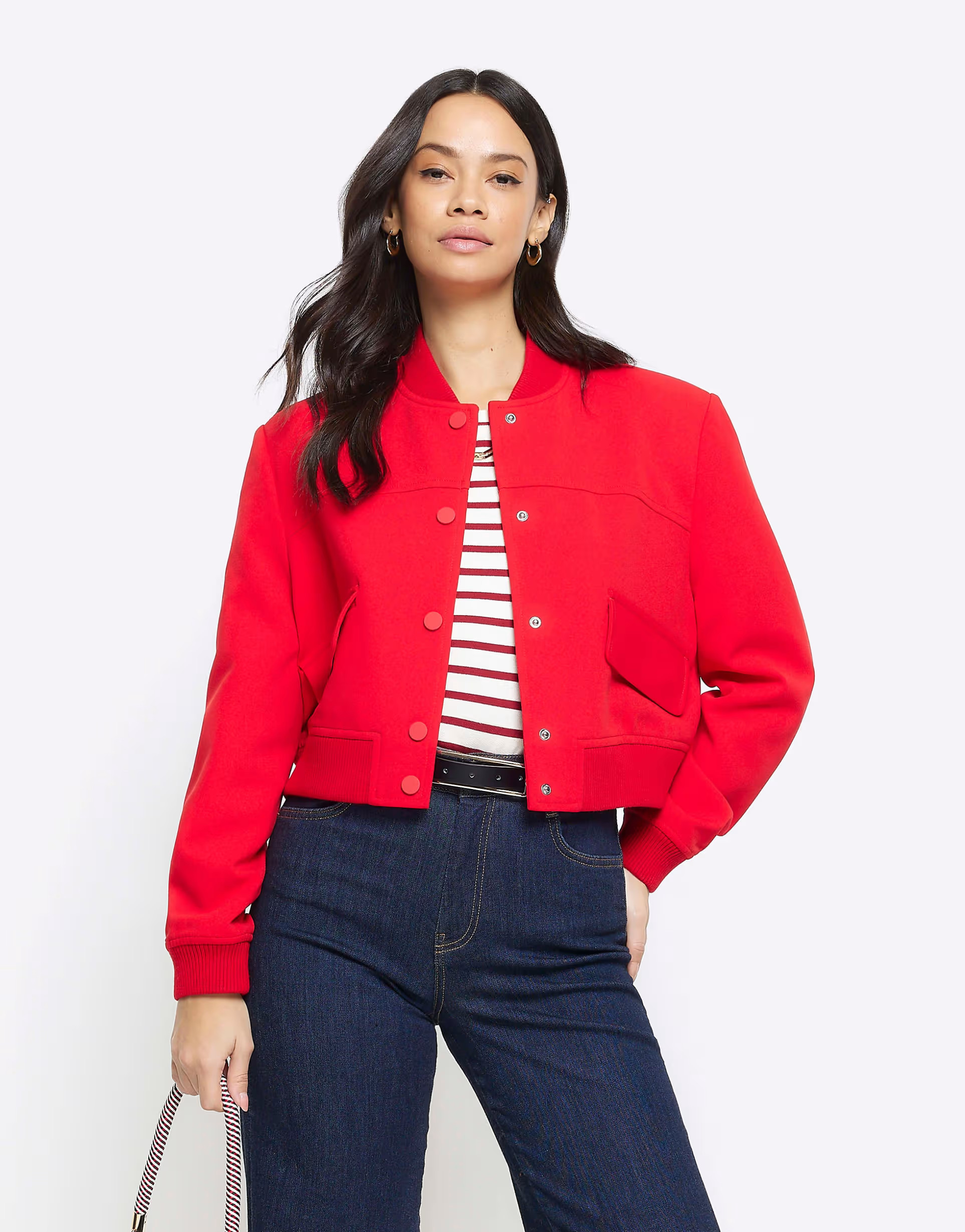 River Island Tailored crop bomber jacket in red | ASOS | ASOS (Global)