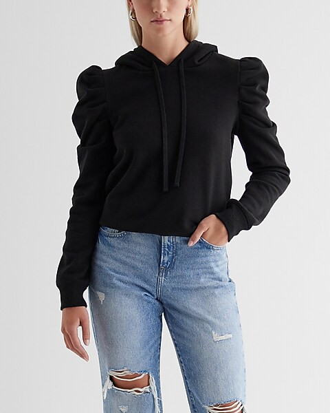 Skimming Puff Sleeve Fleece Hoodie | Express