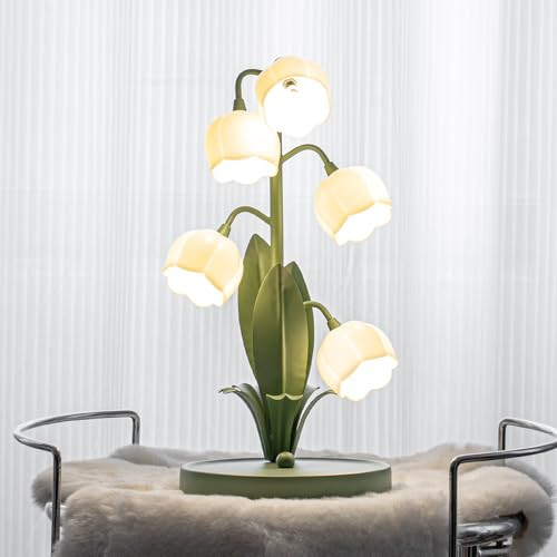 WERFOP Vintage Flower Table Lamp for Home, 5 Lily of The Valley Bedside Lamps 3 Color Modes Nightstand Lamp with G4 Led Bulbs for Bedroom, Living Room, Office | Amazon (US)