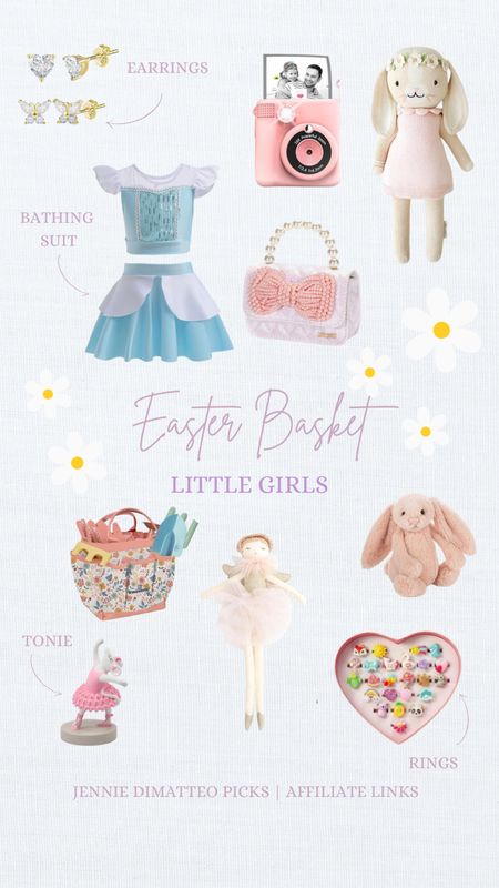 These are some great ideas for a little girls Easter basket! I love this princess bathing suit!

Bathing suit. Easter basket ideas. Purse. Gardening bag. Girls Easter basket. Girls rings. Stuffed bunny. Angelina ballerina. Butterfly Earrings. 

#LTKkids #LTKfamily #LTKbaby
