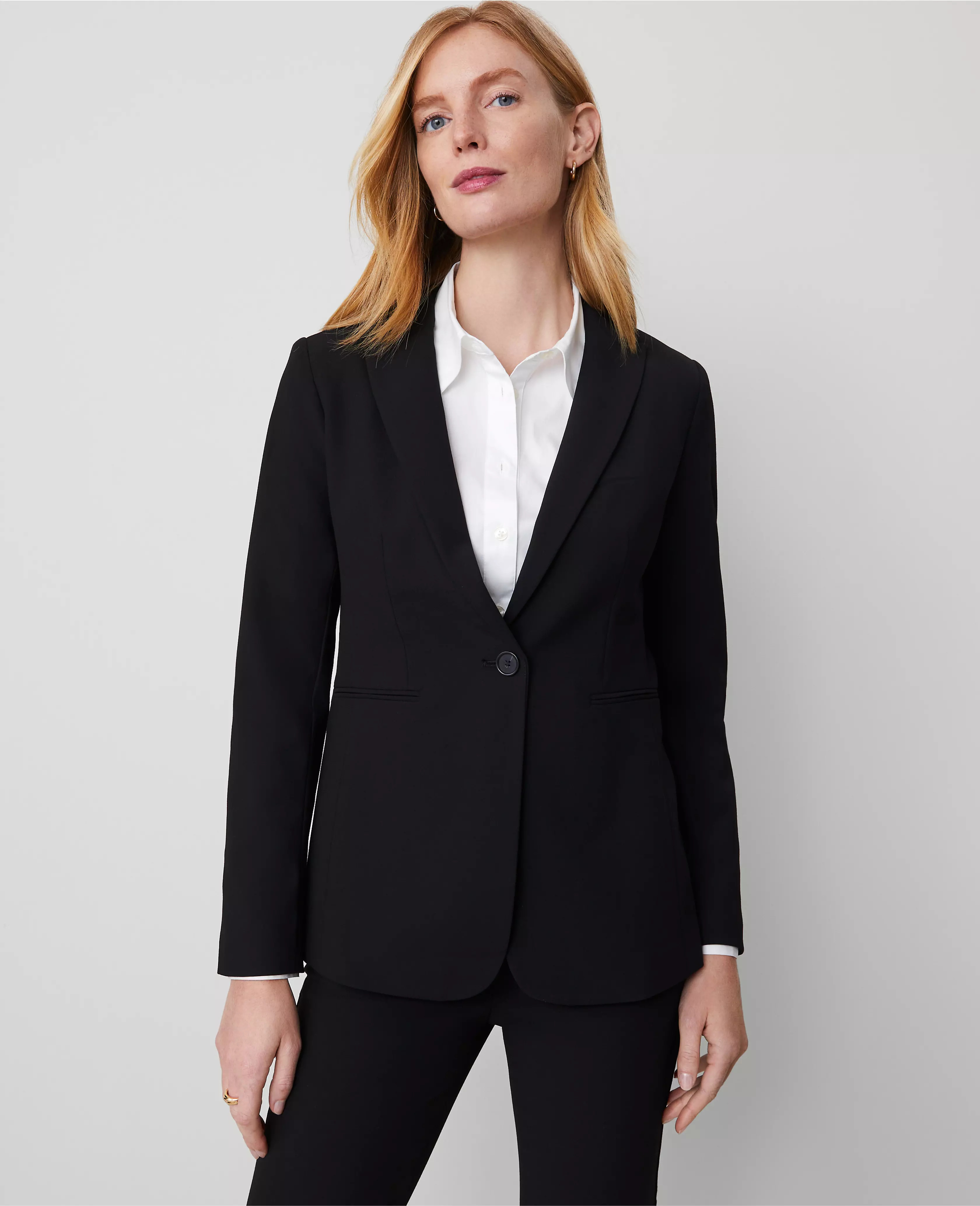 The Petite Long One Button Blazer in Bi-Stretch | Ann Taylor