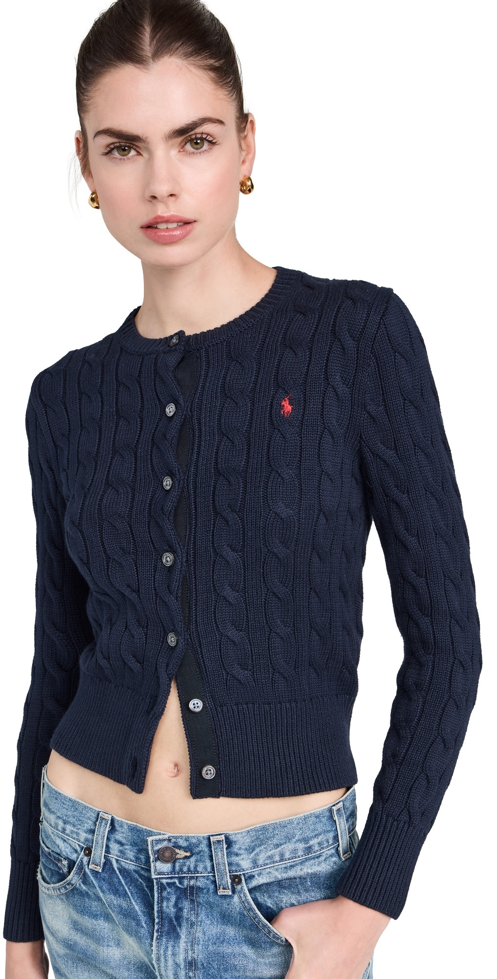 Polo Ralph Lauren Cotton Cable Long Sleeve Cardigan Blue S | Shopbop