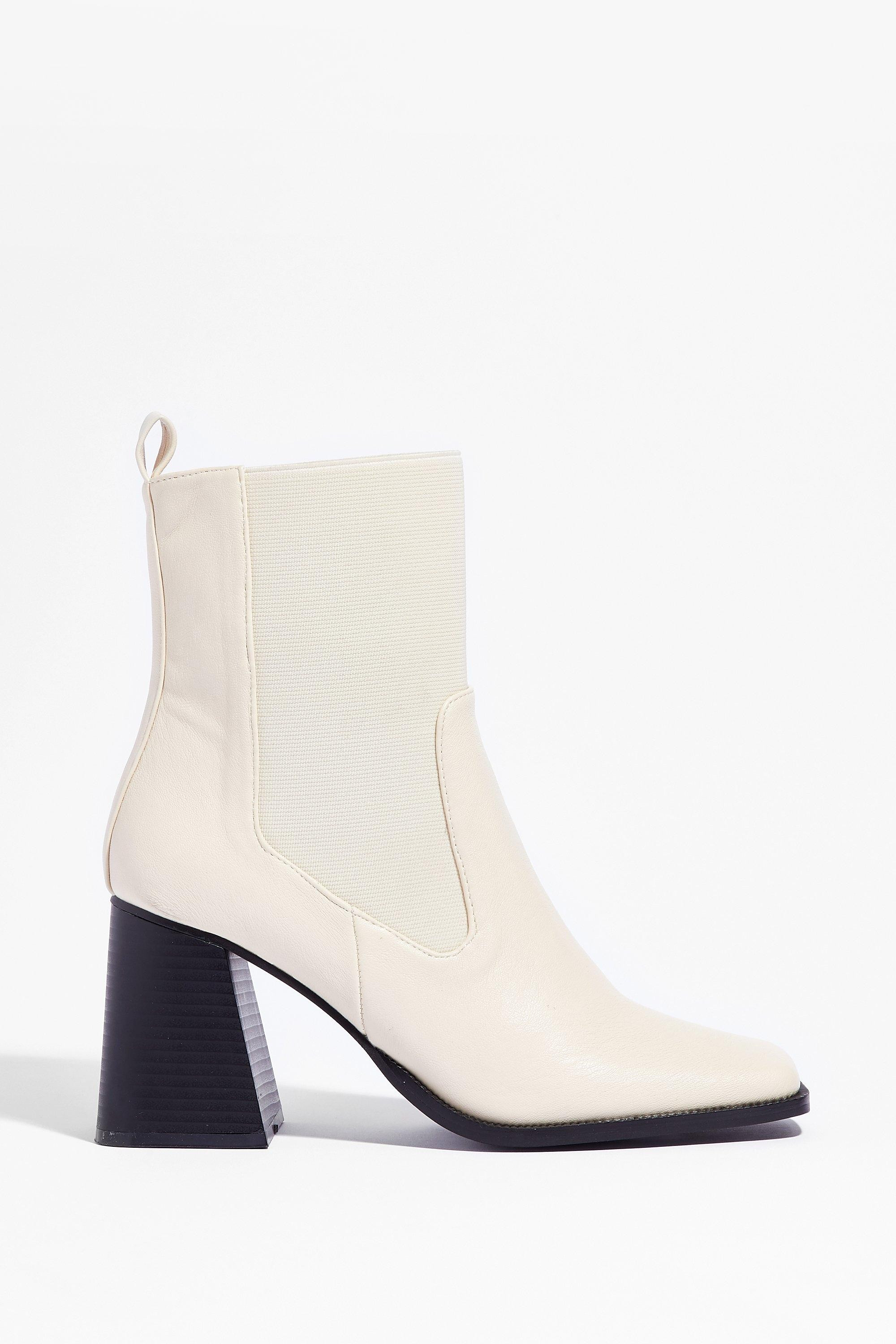Womens Couldn't Flare Less Faux Leather Heeled Boots - Off White | NastyGal (US & CA)