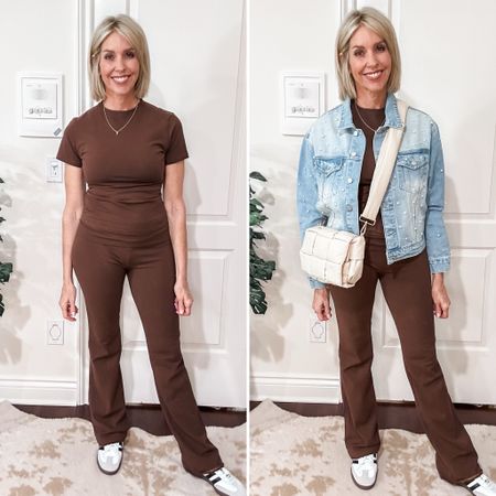 Amazon set that’s comfy and versatile. 4 way stretch and a wide roll over waist. Flattering pant with a flare leg. Comes in 7 colors and I’m wearing a medium. 

Over 40, style tip, amazon fashion, travel outfit, lounge, over 50

#LTKOver40 #LTKFindsUnder50 #LTKTravel