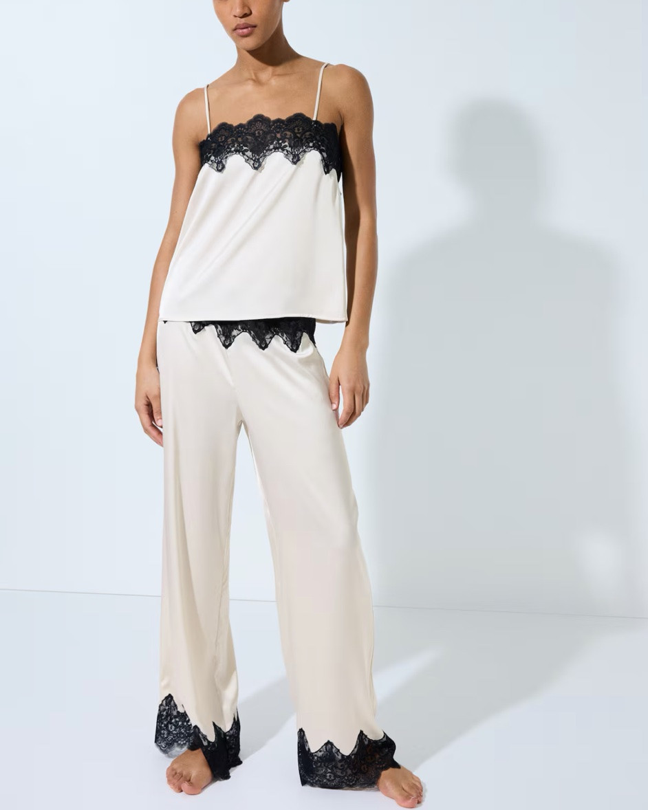 Lace trimmed Cream satin tank top and pants matching set

#LTKSeasonal