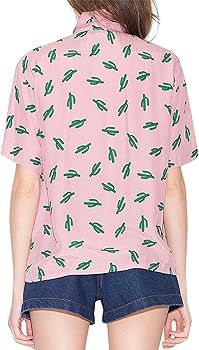 Women's Blouse Casual Pink Printed Short Sleeve Peter Collar Shirt Comfy Top | Amazon (US)