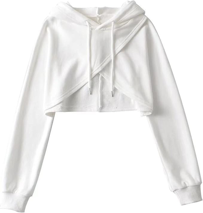 Perbai Womens Cut Out Ultra Crop Top Hoodie Criss Cross Long Sleeve Drawstring Hooded Pullover Sw... | Amazon (US)