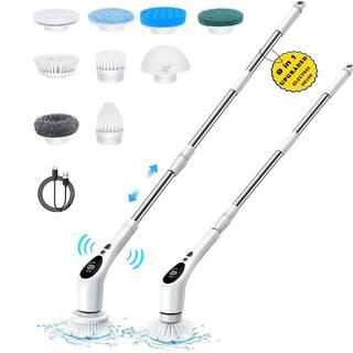 53 in. 9in1 Electric Cordless Spin Scrub Brush with 9 Replaceable Brush Heads and 3 Adjustable Speeds | The Home Depot