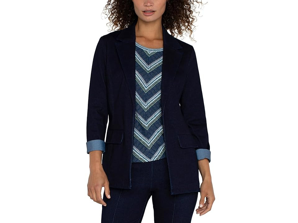 Liverpool Los Angeles Boyfriend Blazer Knit Denim (Indigo Rinse) Women's Jacket | Zappos