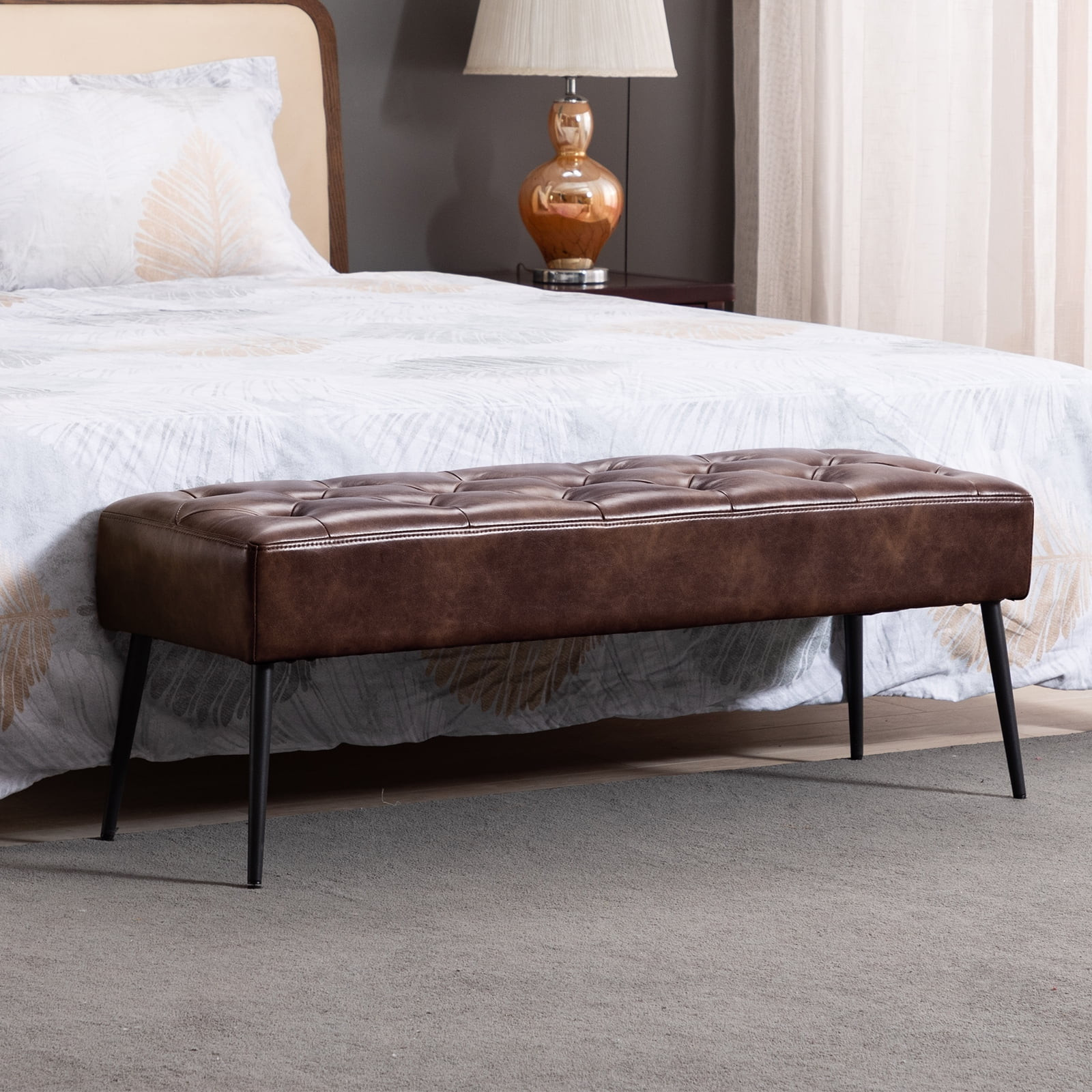 Duhome Faux Leather Upholstered Bench Mid-century Modern Tufted Dark Brown 1 Pcs | Walmart (US)