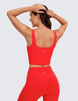 CRZ YOGA Butterluxe Womens Square Neck Longline Sports Bra - Workout Crop Tank Tops Padded with B... | Amazon (US)