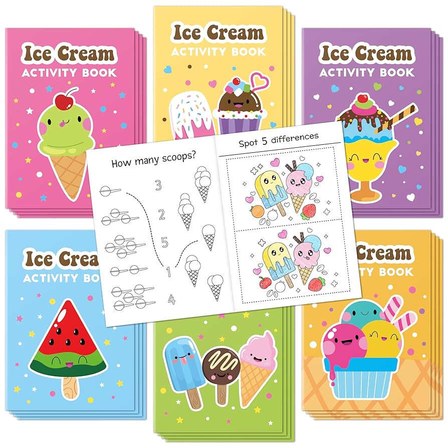 Ice Cream Activity Books for Kids 24Pcs Summer Ice Cream Mini Games Coloring Book Set Bulk Mazes ... | Amazon (US)