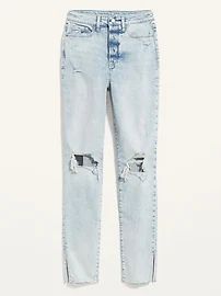 Higher High-Waisted Button-Fly O.G. Straight Ripped Side-Slit Cut-Off Jeans for Women | Old Navy (US)
