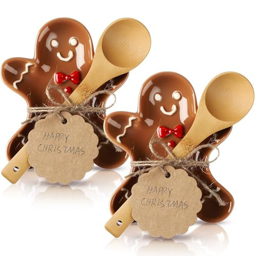 Suclain 2 Sets Christmas Gingerbread Man Spoon Rest with Wood Spoon Xmas Ceramic Gingerbread Man Tableware Rest Christmas Holiday Utensil Holder Gift for Stove Top, Placing Ladles, Spatulas, Tongs | Amazon (US)