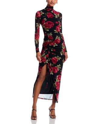AQUA Rose Mesh Mock Neck Midi Dress - Exclusive  | Bloomingdale's Women | Bloomingdale's (US)