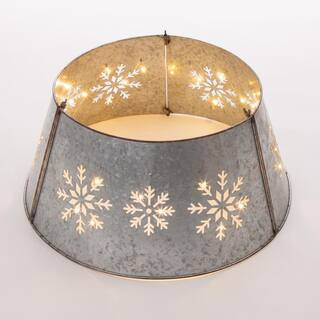 21.65 in. D Snowflake Diecut Metal Tree Collar with Light String (KD) | The Home Depot