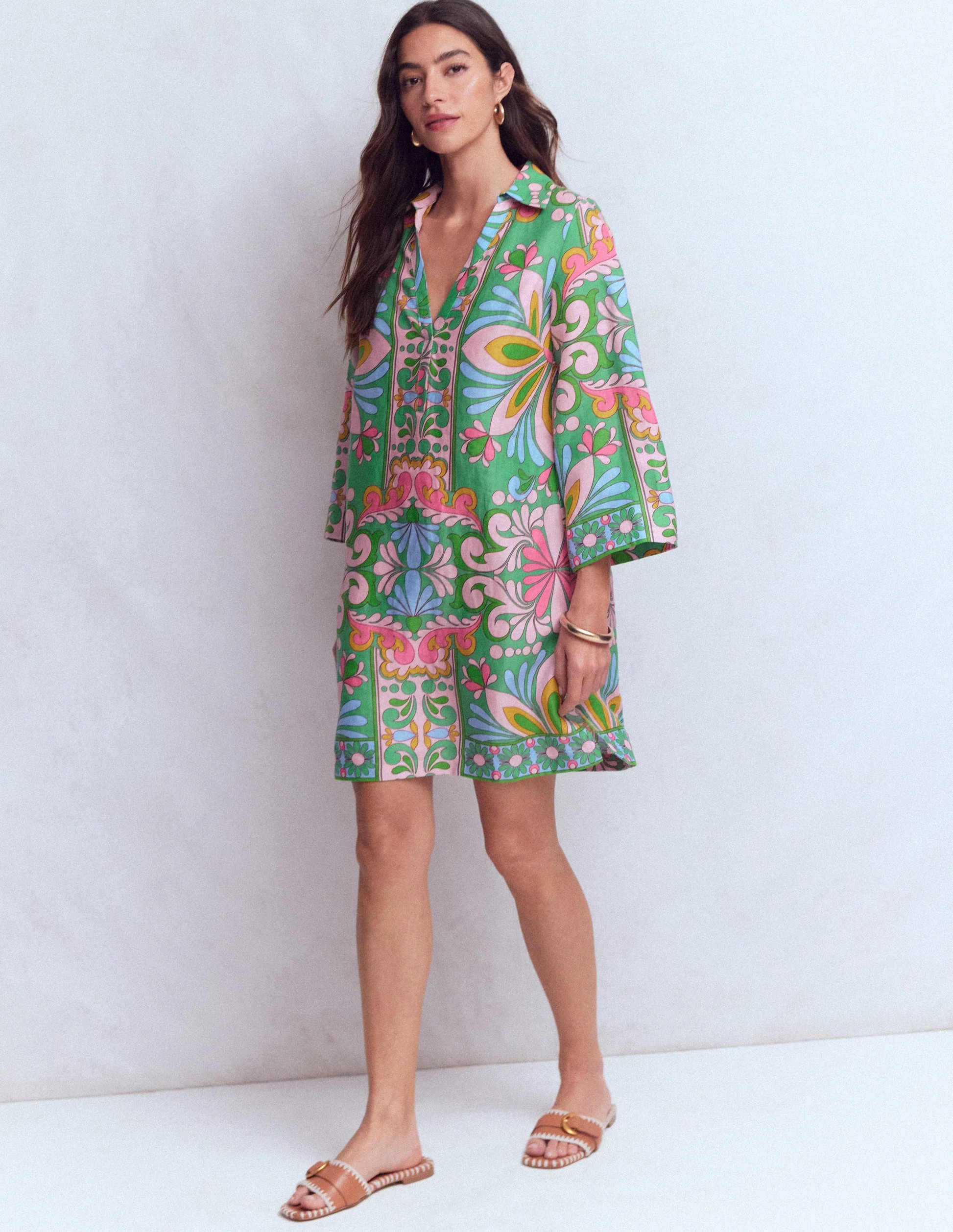 Carmen Linen Short Dress-Multi Bloom Tapestry | Boden (US)