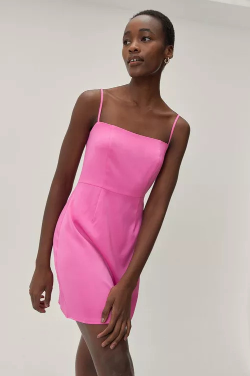 Recycled Satin Square Neck Mini Dress | NastyGal (UK, IE)