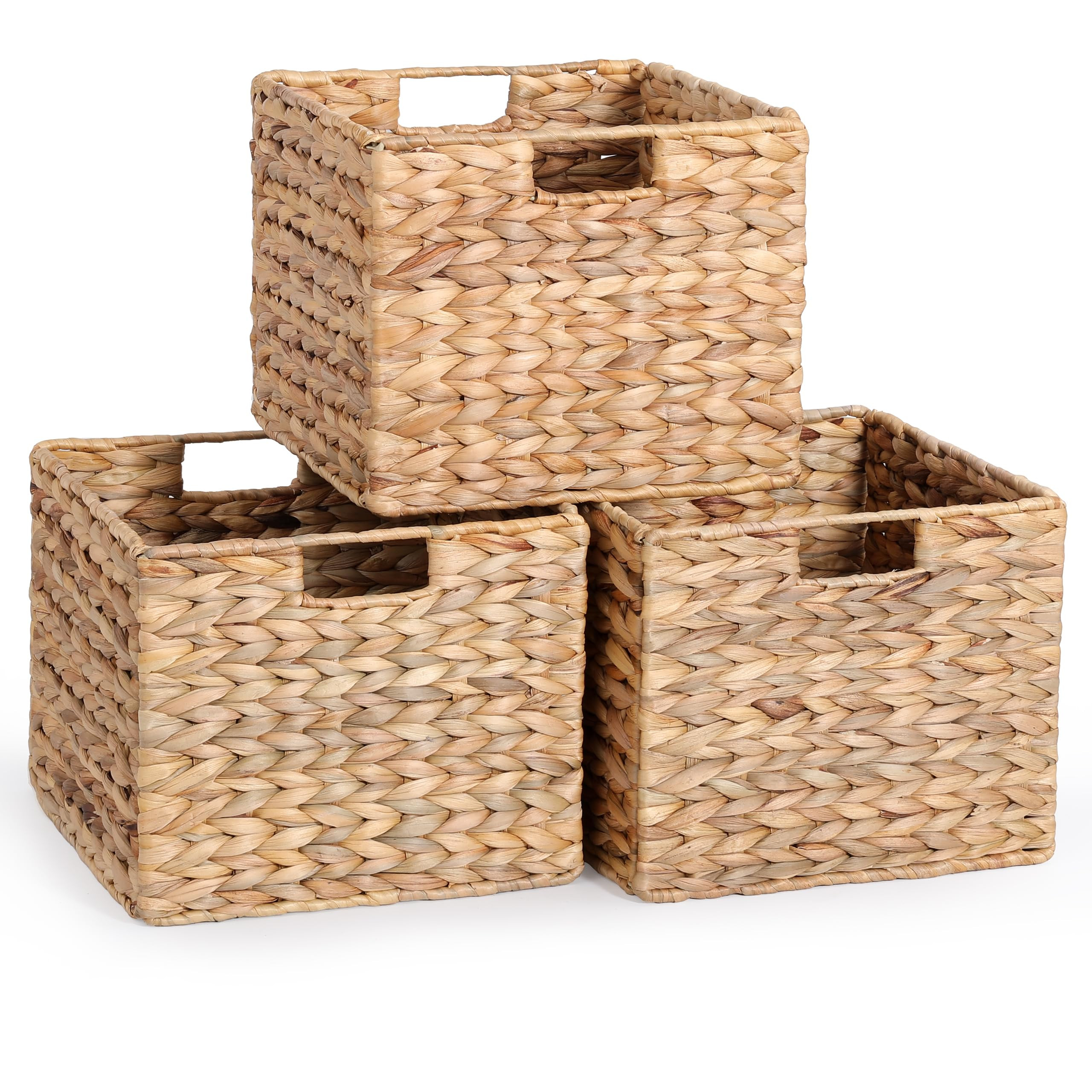 12x12x10in Water Hyacinth Storage Basket Large, Folding Cube Woven Wicker Storage Basket for Shel... | Amazon (US)