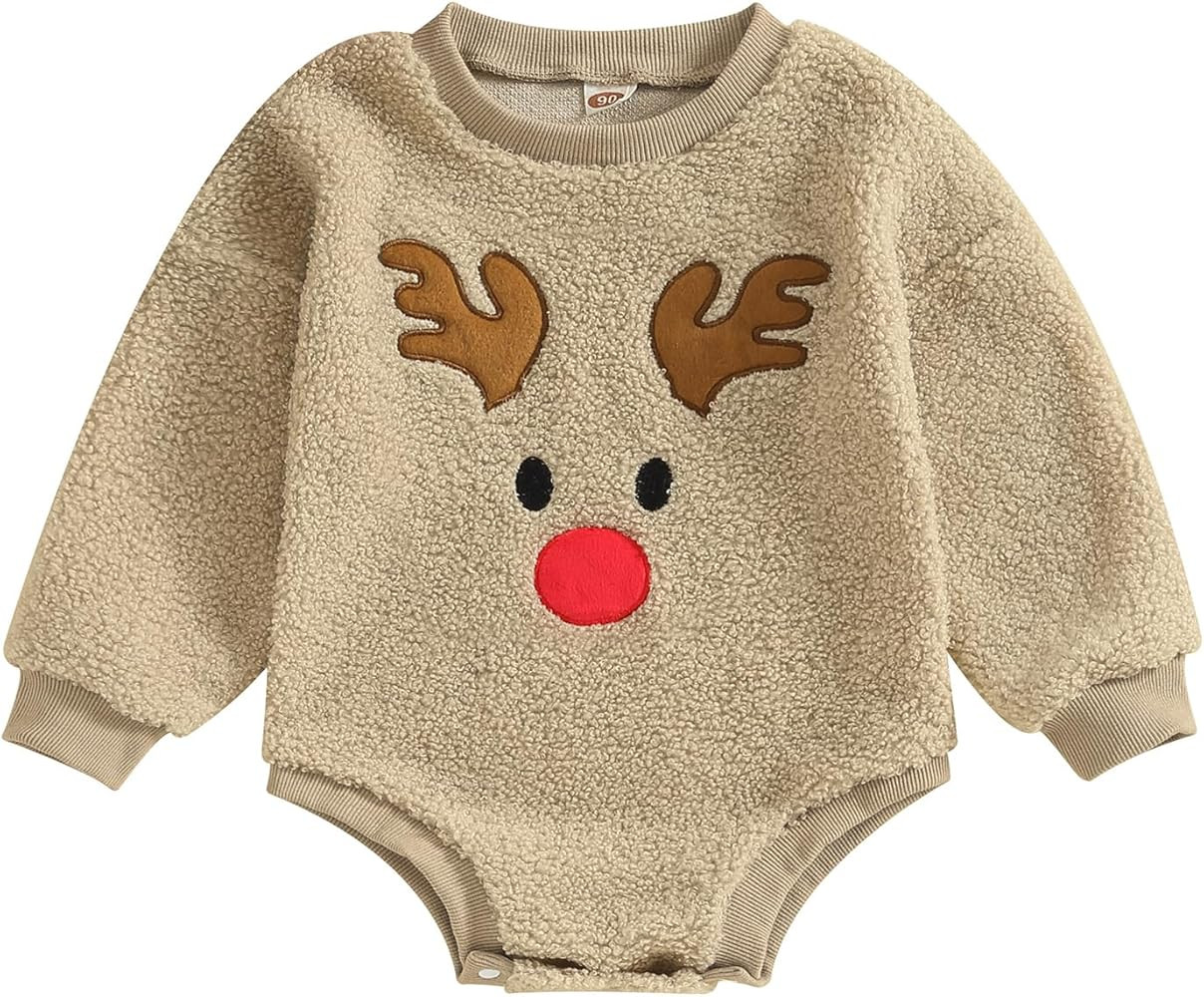 LAGKIYOJ Baby Christmas Romper Newborn Knit Romper Long Sleeve Onesie Elk Baby Fall Outfits For Girl | Amazon (US)