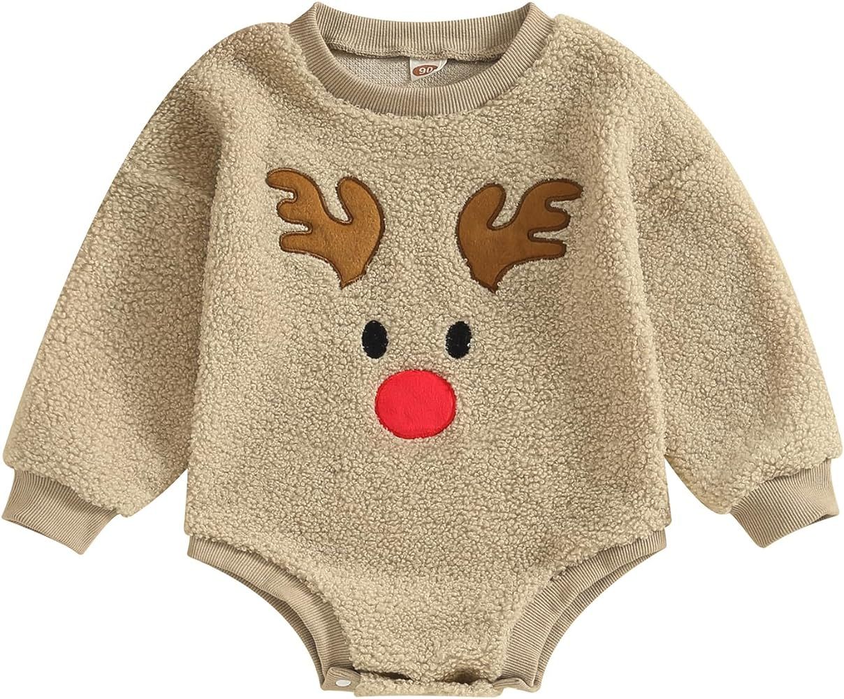 KMBANGI Infant Baby Girls Boys Christmas Romper Fleece Long Sleeve Crew Neck Reindeer Jumpsuit Xmas Fall Winter Clothes | Amazon (US)