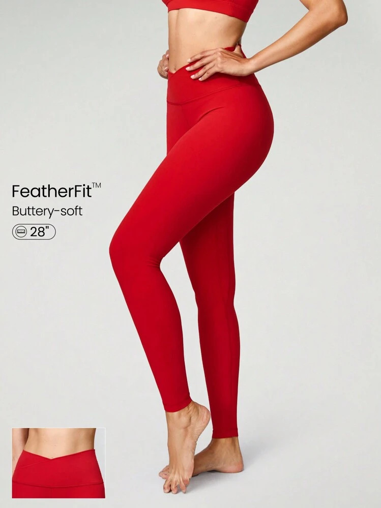 GLOWMODE 28" FeatherFit™ Crossover Red Leggings | SHEIN