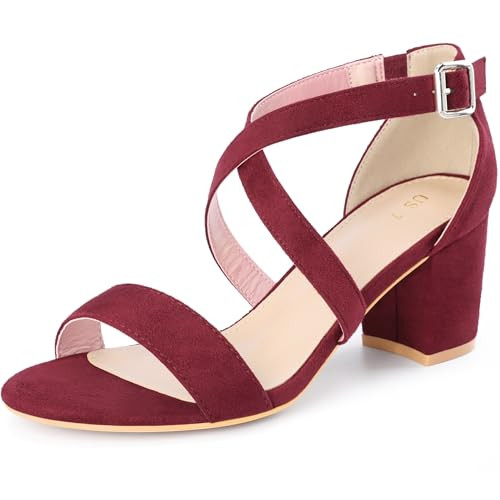 Allegra K Women's Crisscross Ankle Strap Burgundy Block Heel Sandals 8 M US | Amazon (US)