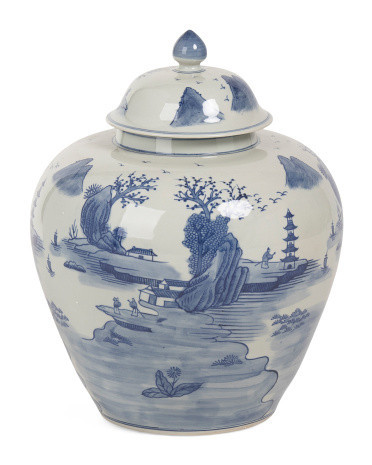 15x18 Porcelain Riverside Pagoda General Jar With Lid | TJ Maxx