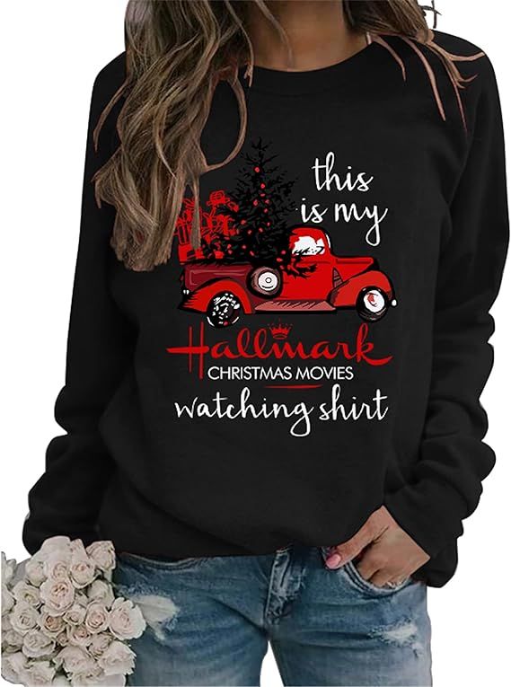 Christmas Sweatshirts for Women Fashion Letter Cute Graphic Print Shirts Casual Long Sleeve Crewn... | Amazon (US)