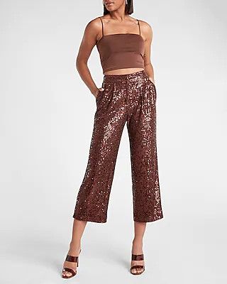 High Waisted Sequin Pleated Cropped Trouser | Express