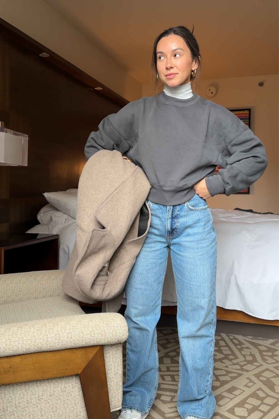 🩶 top: xxs | crewneck: xxs | pants: 24 short curve love | coat: xs petite

#LTKHoliday #LTKSeasonal #LTKstyletip