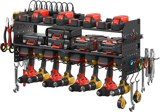 JUNNUJ Large Pegboard Power Tool Organizer with Charging Station, 8 Drills Driver and Tools Batte... | Amazon (US)