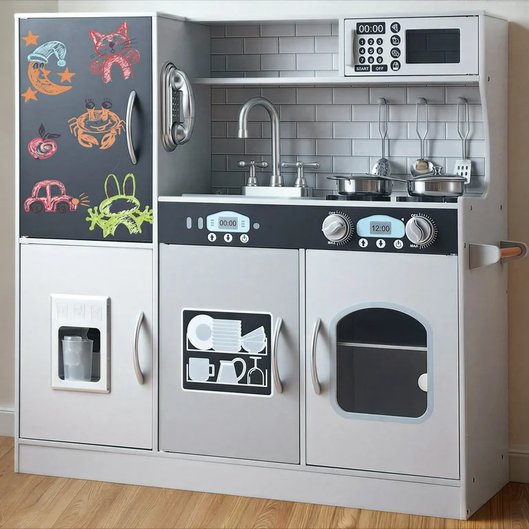 COCLUB Play Kitchen, Wooden Kids Kitchen Playset with Chalkboard, Ice Maker, Play Phone, Cookware... | Walmart (US)