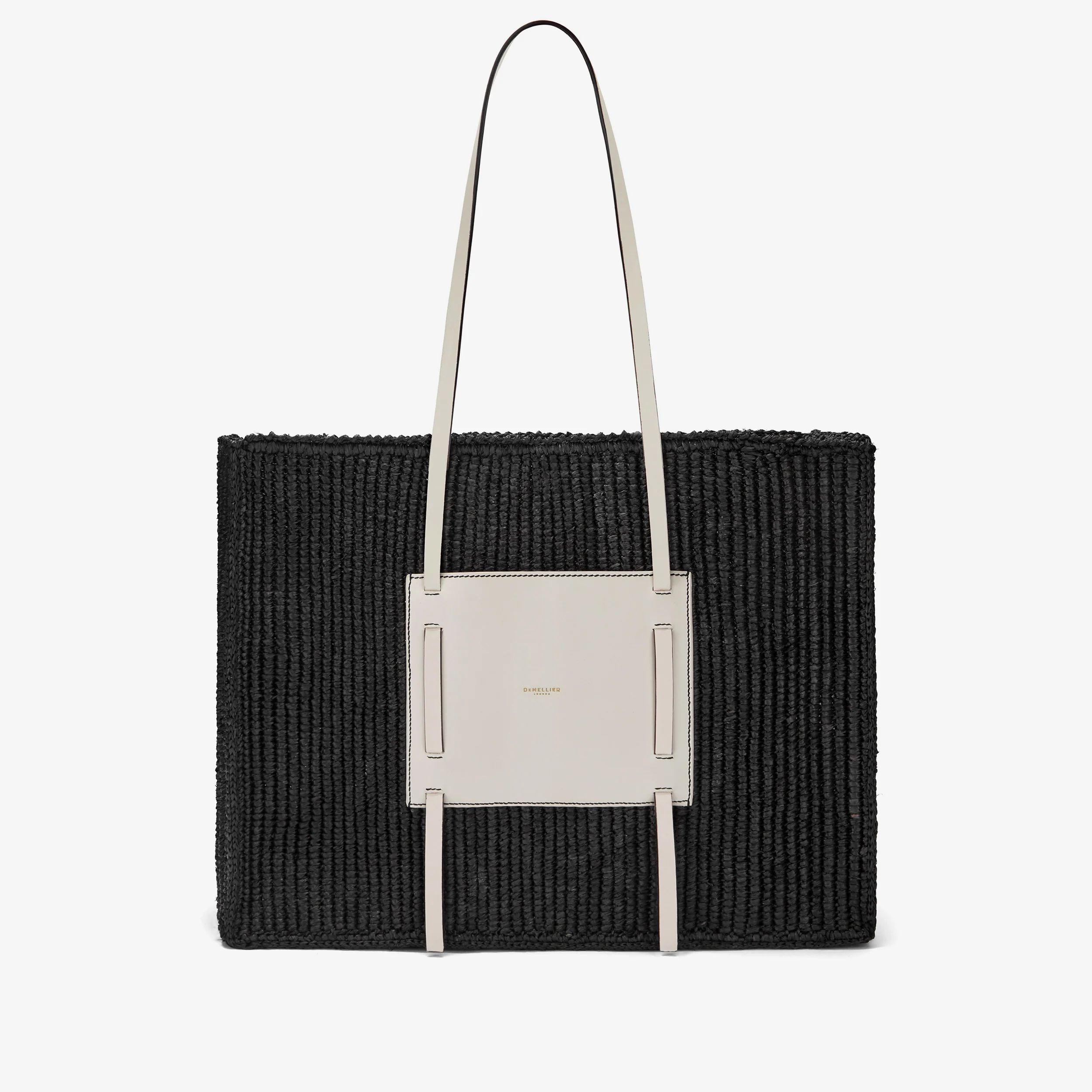 The Large Capri | Black Raffia & Off-White Smooth | DeMellier | DeMellier