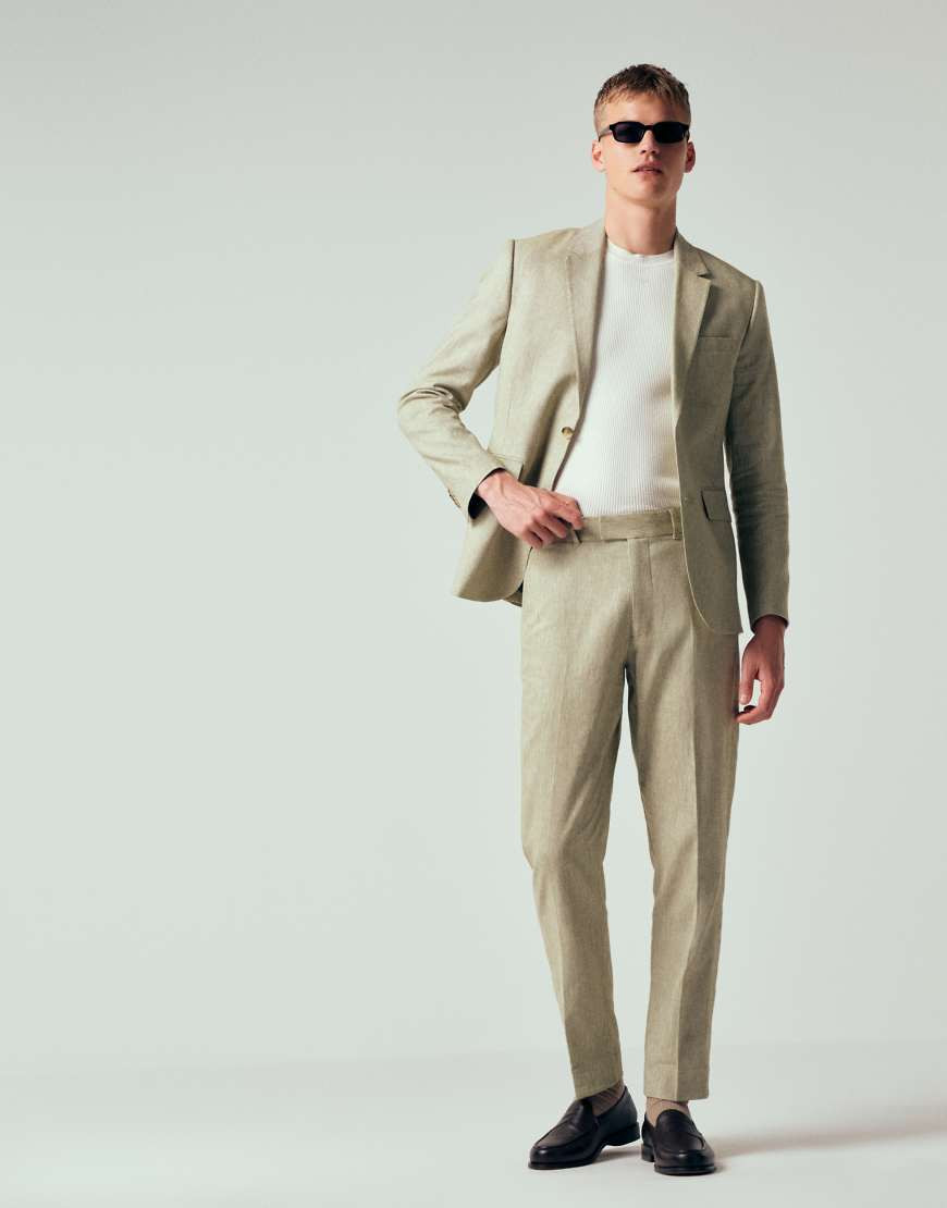 Abercrombie & Fitch linen blend collins slim suit pants in green - part of a set | ASOS (Global)