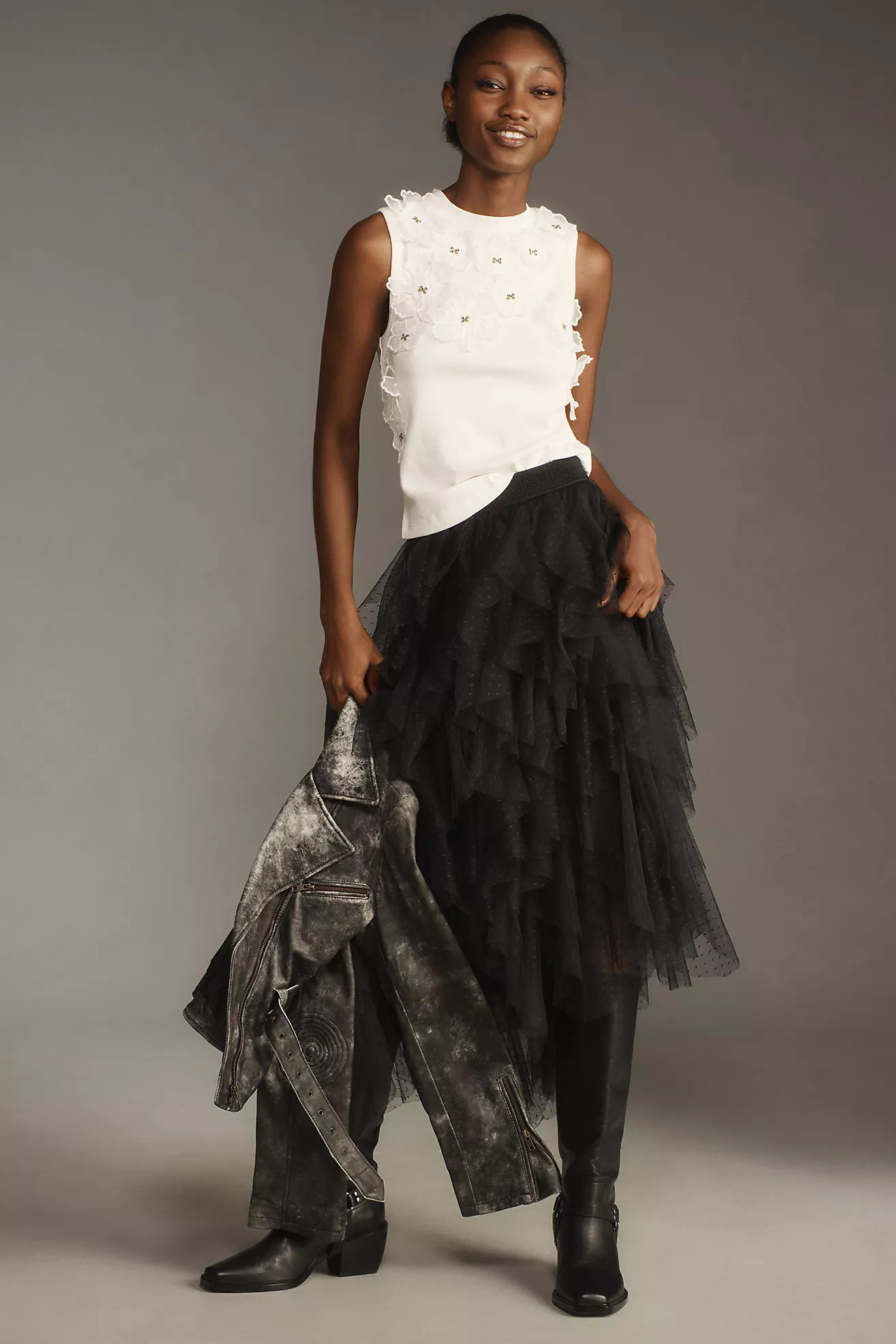 The Chéri Ruffled Tulle Midi Skirt by Anthropologie | Anthropologie (US)