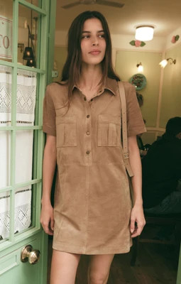 Leone Suede Mini Dress Light Sand / X Large | Z Supply