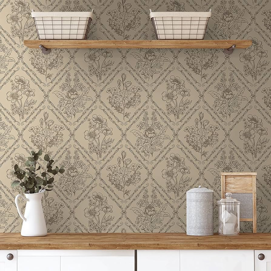 Peel and Stick Wallpaper Vintage Wall Paper Boho Contact Paper Brown Floral Removable Wallpaper f... | Amazon (US)