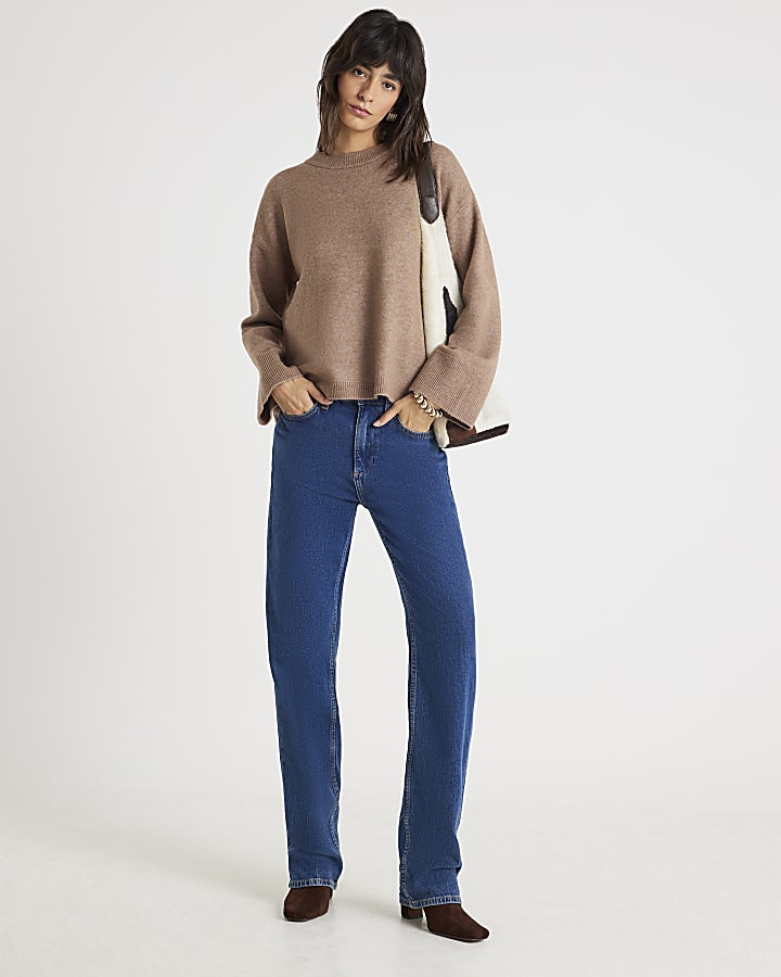 Brown Crew Neck Knitted Jumper | River Island UK & IE