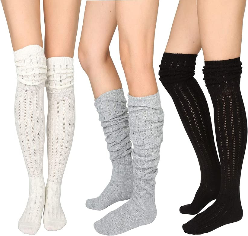 Winter Slouch Top Over The Knee High Knit Boot Socks | Amazon (US)
