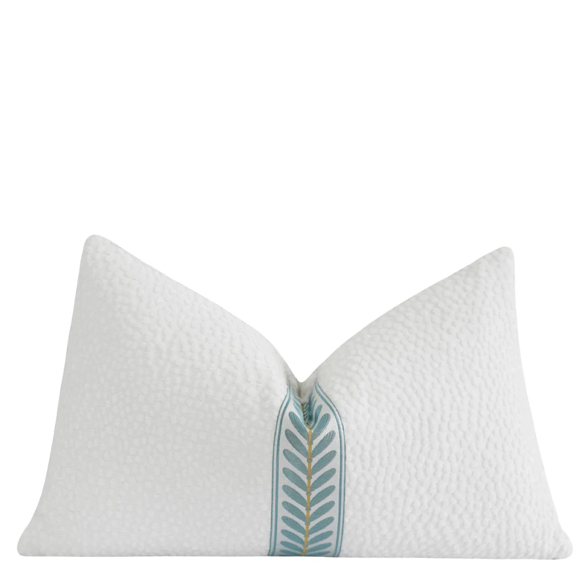 White Dotted Chenille Mist Blue Leaf Trim Pillow | Land of Pillows