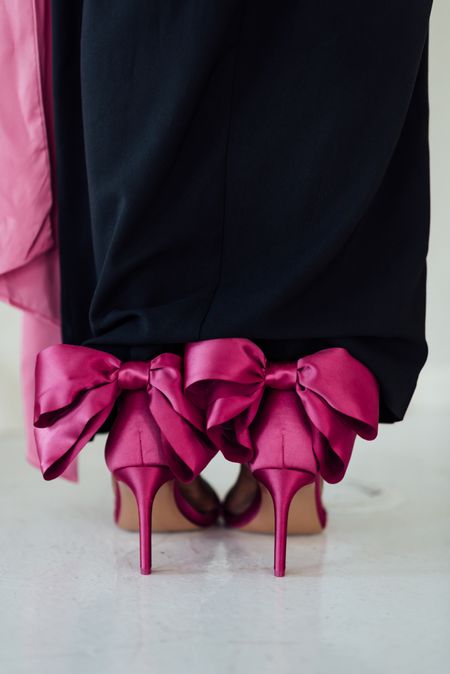 Glam holiday look! Oversized pink bow Pnina Tornai dress sandal, black and pink strapless dress with pink bow detail  

#LTKwedding #LTKshoecrush #LTKHoliday