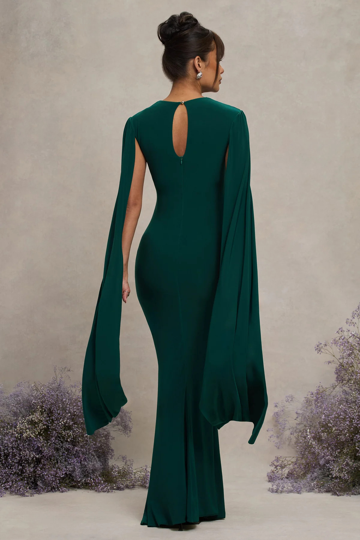 Divine Timing | Bottle Green Maternity Maxi Dress With Cape Sleeves | Club L London