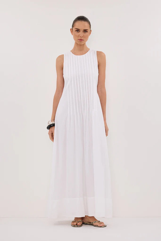 MILO WHITE LINEN BLEND MIDI DRESS | DISSH
