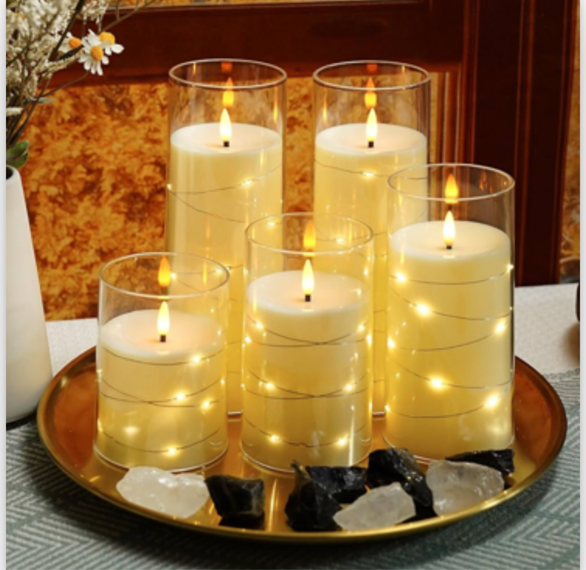 Flickering Flameless Candles with Remote,5 Pc LED Pillar Candles Battery Operated Candles with Embedded Star String for Home Decor and Romantic Ambiance(Ivory) 

#LTKHome #LTKHoliday #LTKFindsUnder50