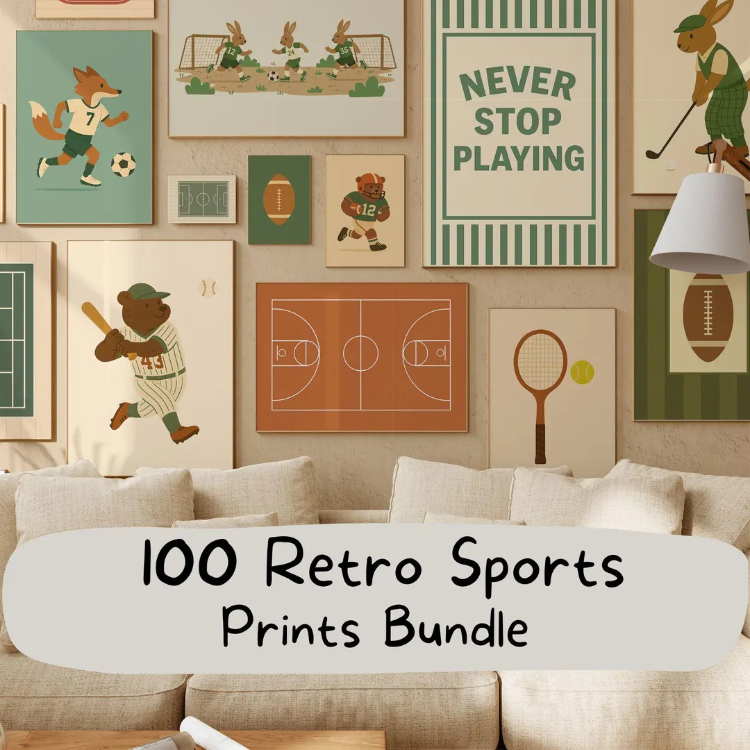 Retro Sports Nursery Print Set, Vintage Kids Room Decor (Digital Download) | Etsy (US)